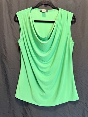 Jennie & Marlis Draped Cowl Neck Sleeveless Top in Lime Green